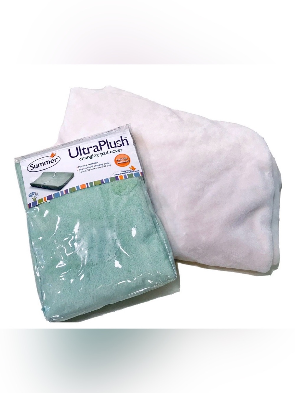 Summer & Babies R Us Set of 2 Buttercream & Green Plush Soft Changing Pad Covers